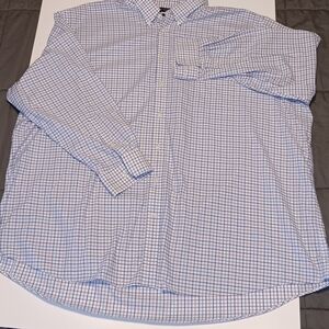 Ralph Lauren Mens Tall Fit 22- 36/37 Blue White Plaid Check Button Down LS Shirt